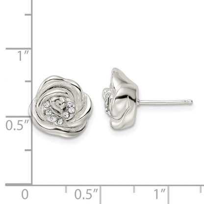 Sterlingsilber Poliert & Lasered Kristall Rose Ohrstecker