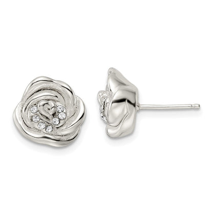 Sterlingsilber Poliert & Lasered Kristall Rose Ohrstecker