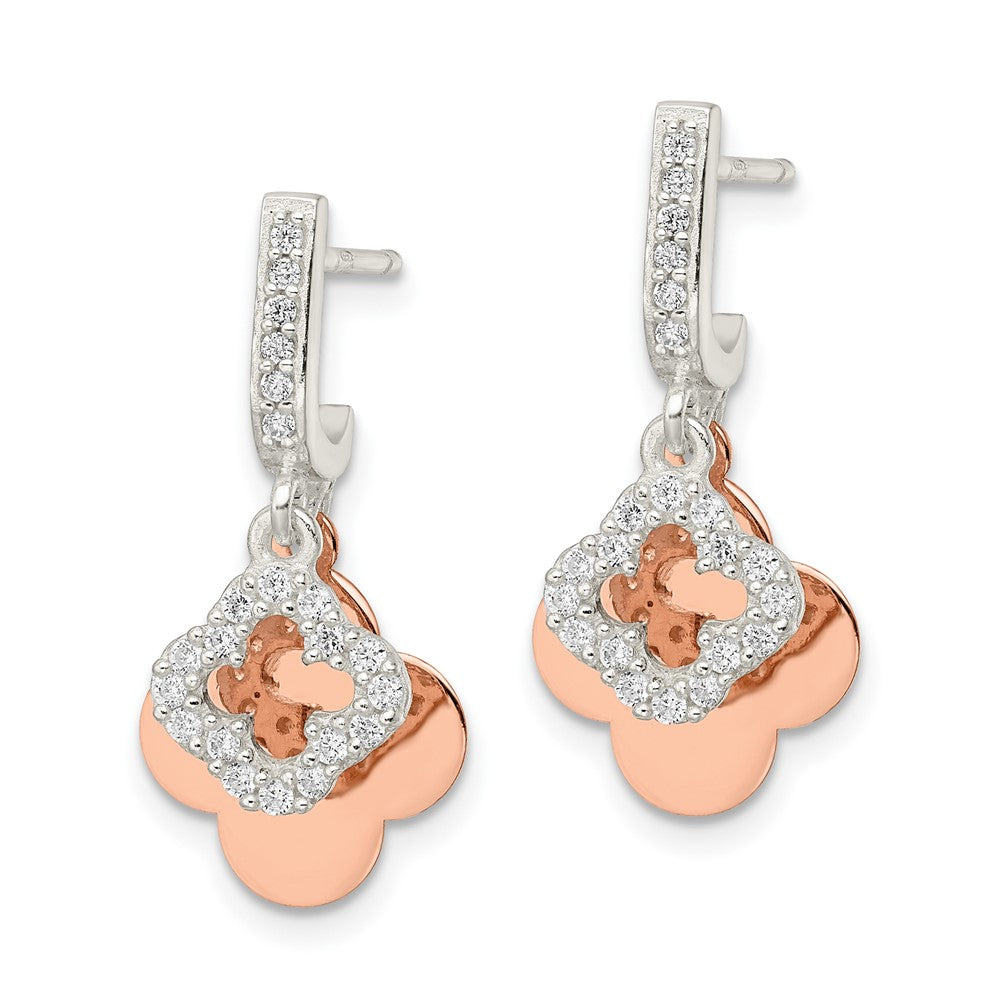Sterlingsilber Roséfarben Quatrefoil Zirkonia Hängend Ohrstecker