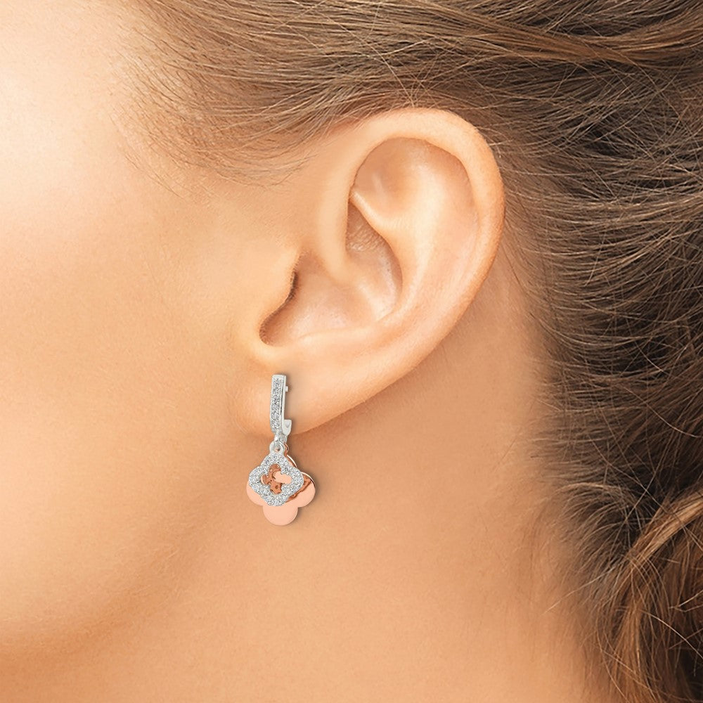 Sterlingsilber Roséfarben Quatrefoil Zirkonia Hängend Ohrstecker