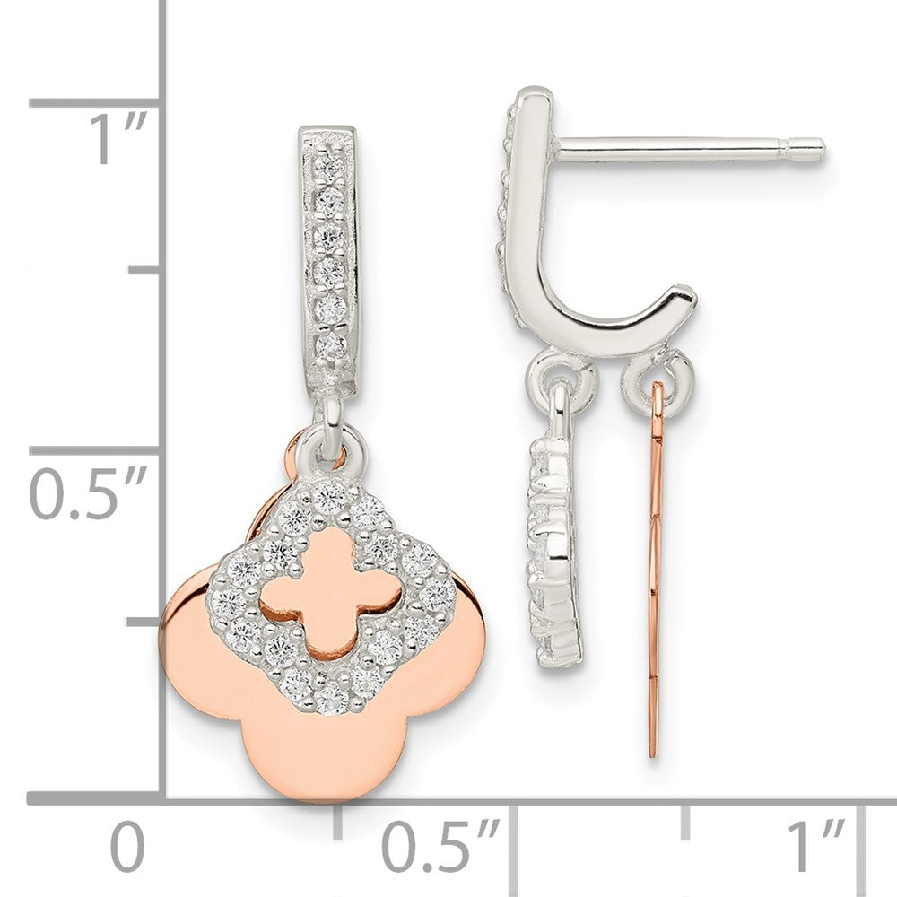 Sterlingsilber Roséfarben Quatrefoil Zirkonia Hängend Ohrstecker