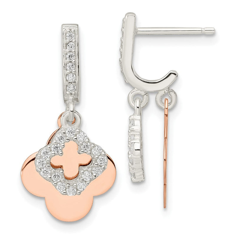 Sterlingsilber Roséfarben Quatrefoil Zirkonia Hängend Ohrstecker