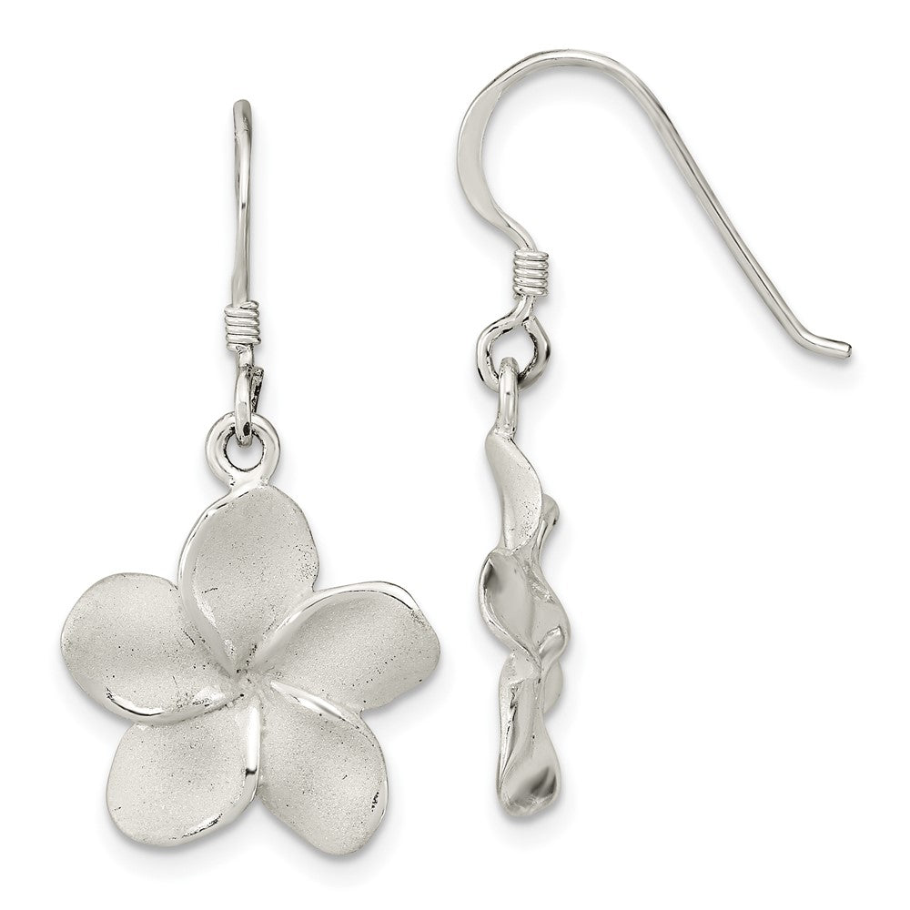 Sterlingsilber Lasergraviert & Poliert Plumeria Shephard Haken Ohrringe