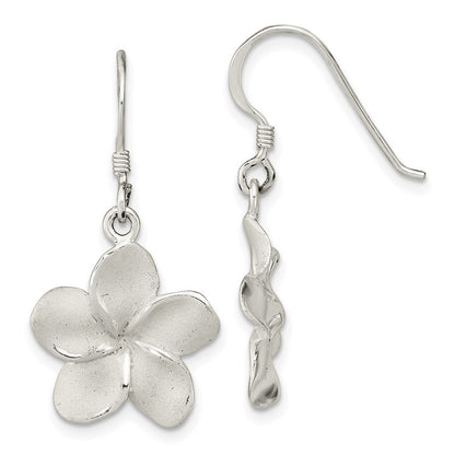 Sterlingsilber Lasergraviert & Poliert Plumeria Shephard Haken Ohrringe