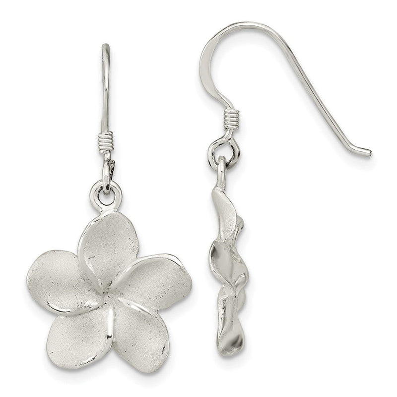Sterlingsilber Lasergraviert & Poliert Plumeria Shephard Haken Ohrringe