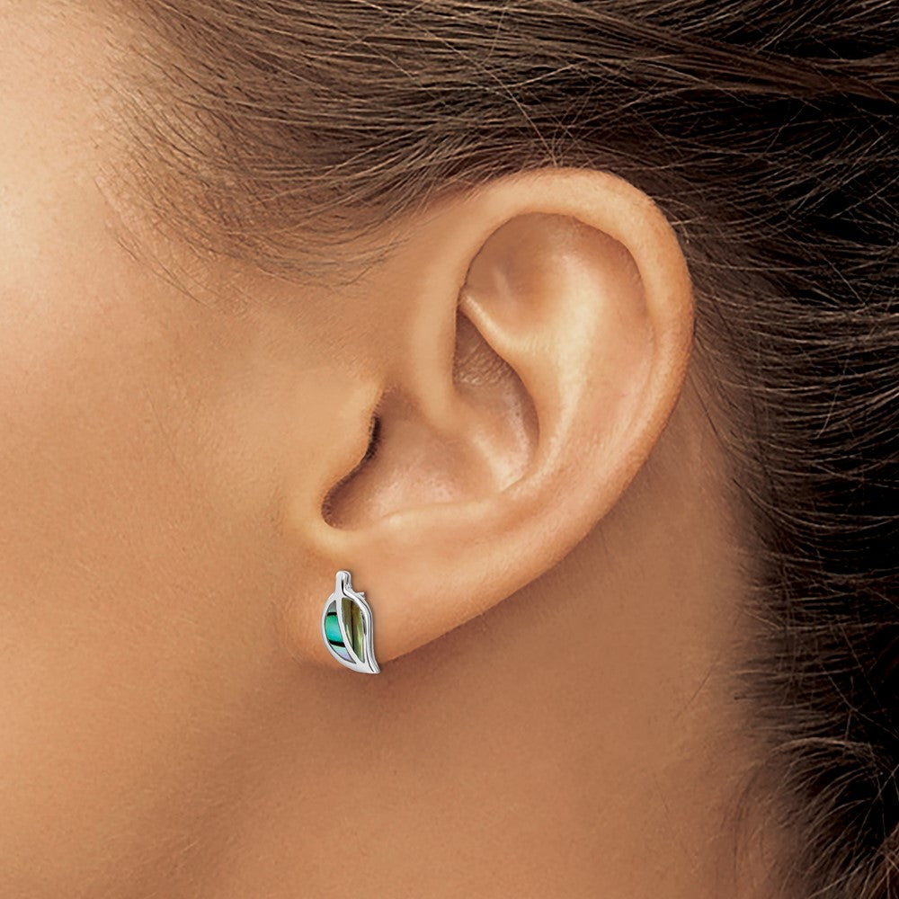 Sterlingsilber Rhodiniert Abalone Blatt Ohrstecker