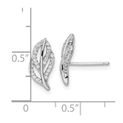 Sterlingsilber Rhodiniert Poliert Zirkonia Blatt Ohrstecker