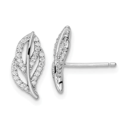 Sterlingsilber Rhodiniert Poliert Zirkonia Blatt Ohrstecker