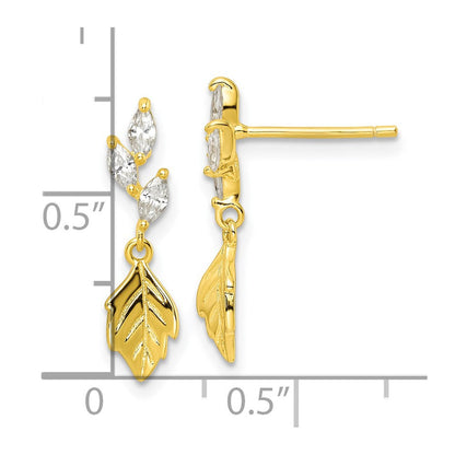 Sterlingsilber Goldfarben Zirkonia mit Hängend Blatt Ohrstecker