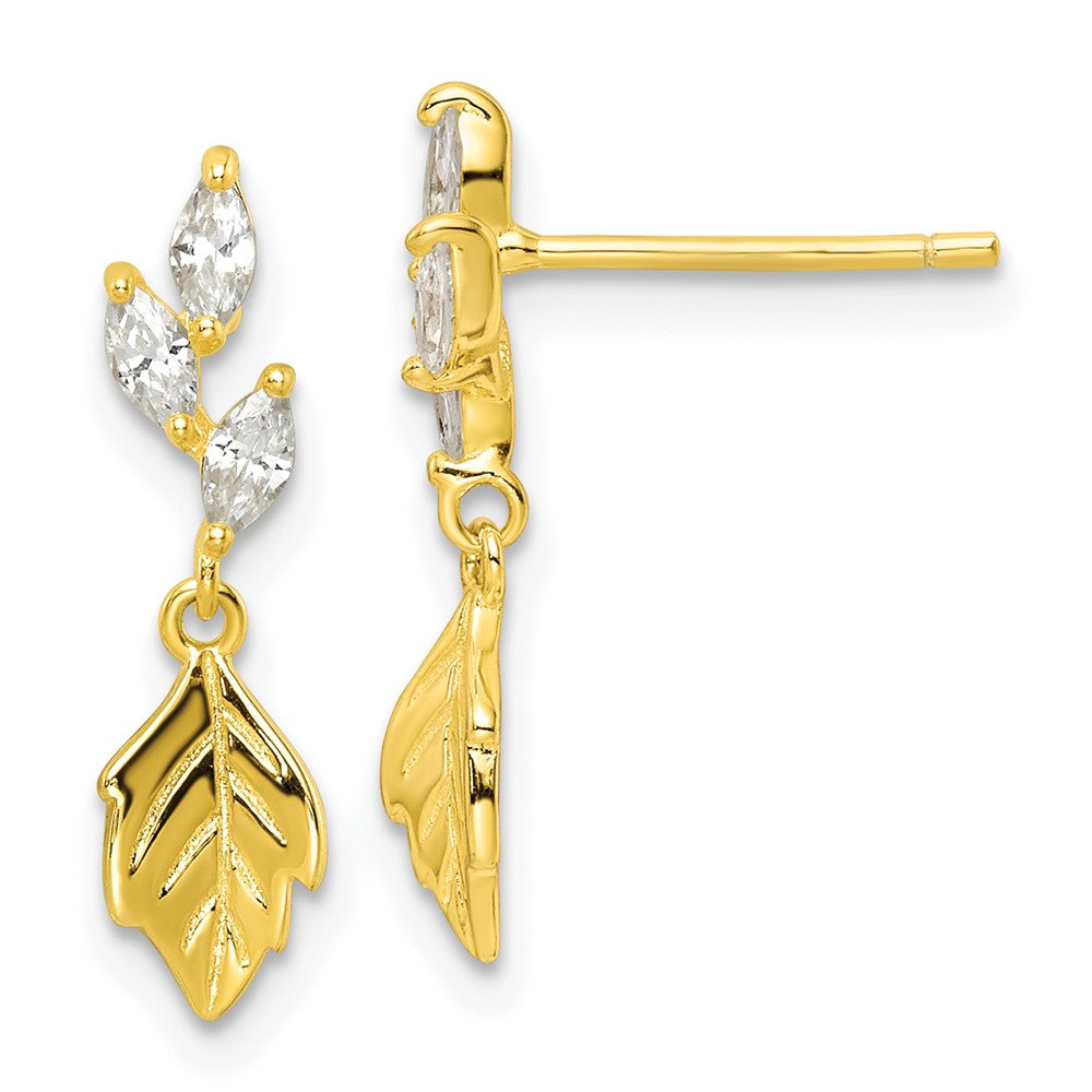 Sterlingsilber Goldfarben Zirkonia mit Hängend Blatt Ohrstecker