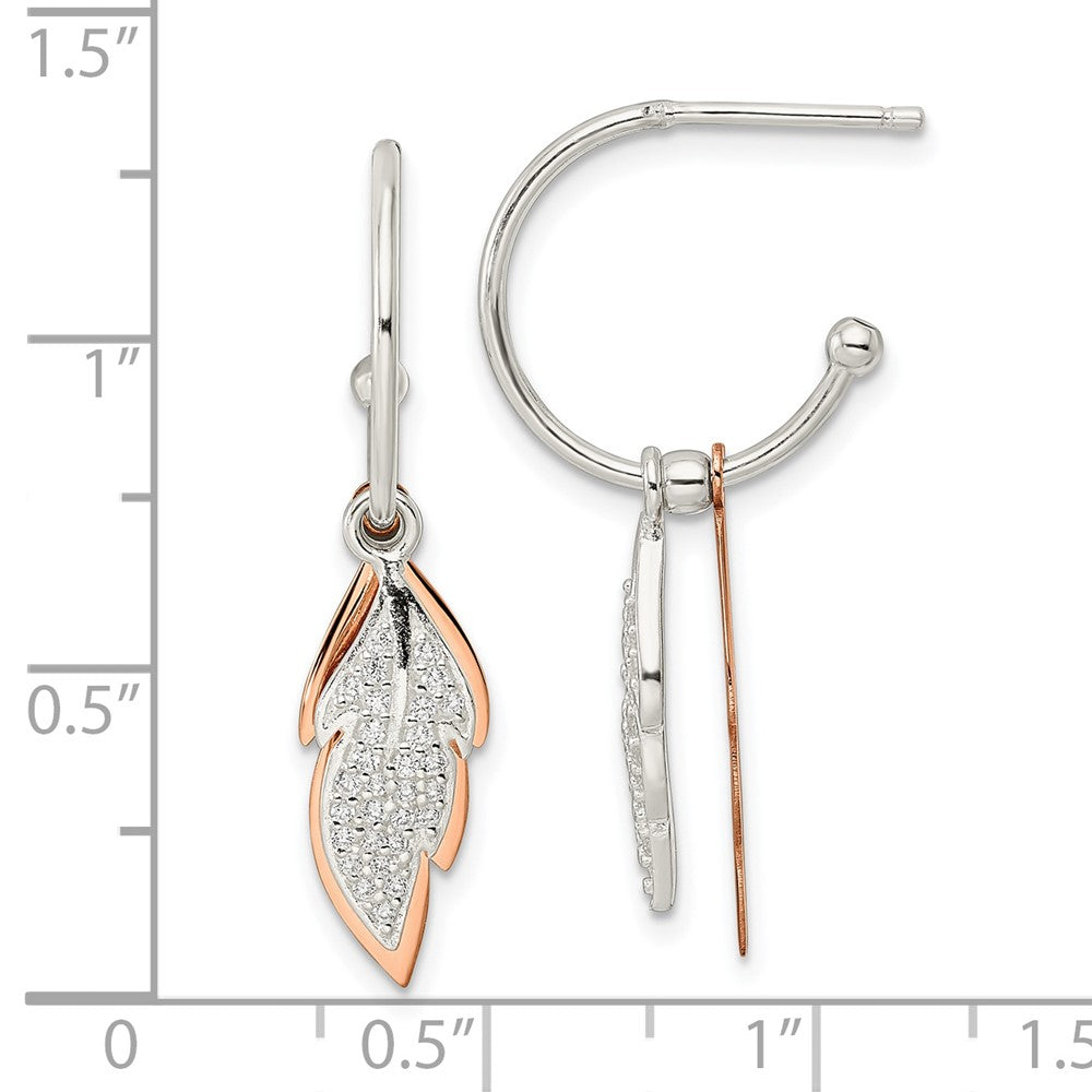 Sterlingsilber Roséfarben Leaves Zirkonia Creole Ohrstecker
