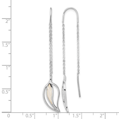 Sterlingsilber Rhodiniert Poliert Perlmutt Blatt Threaded Ohrringe