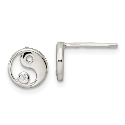 Sterlingsilber Poliert Zirkonia Yin Yang Ohrstecker
