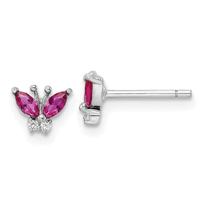 Sterlingsilber Rhodiniert Rot & Weiß Zirkonia Schmetterling Ohrstecker