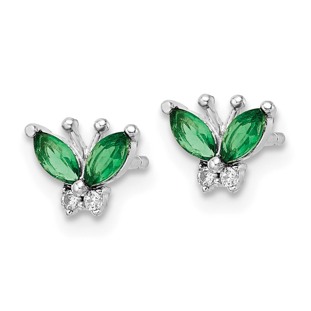 Sterlingsilber Rhodiniert Grün & Weiß Zirkonia Schmetterling Ohrstecker