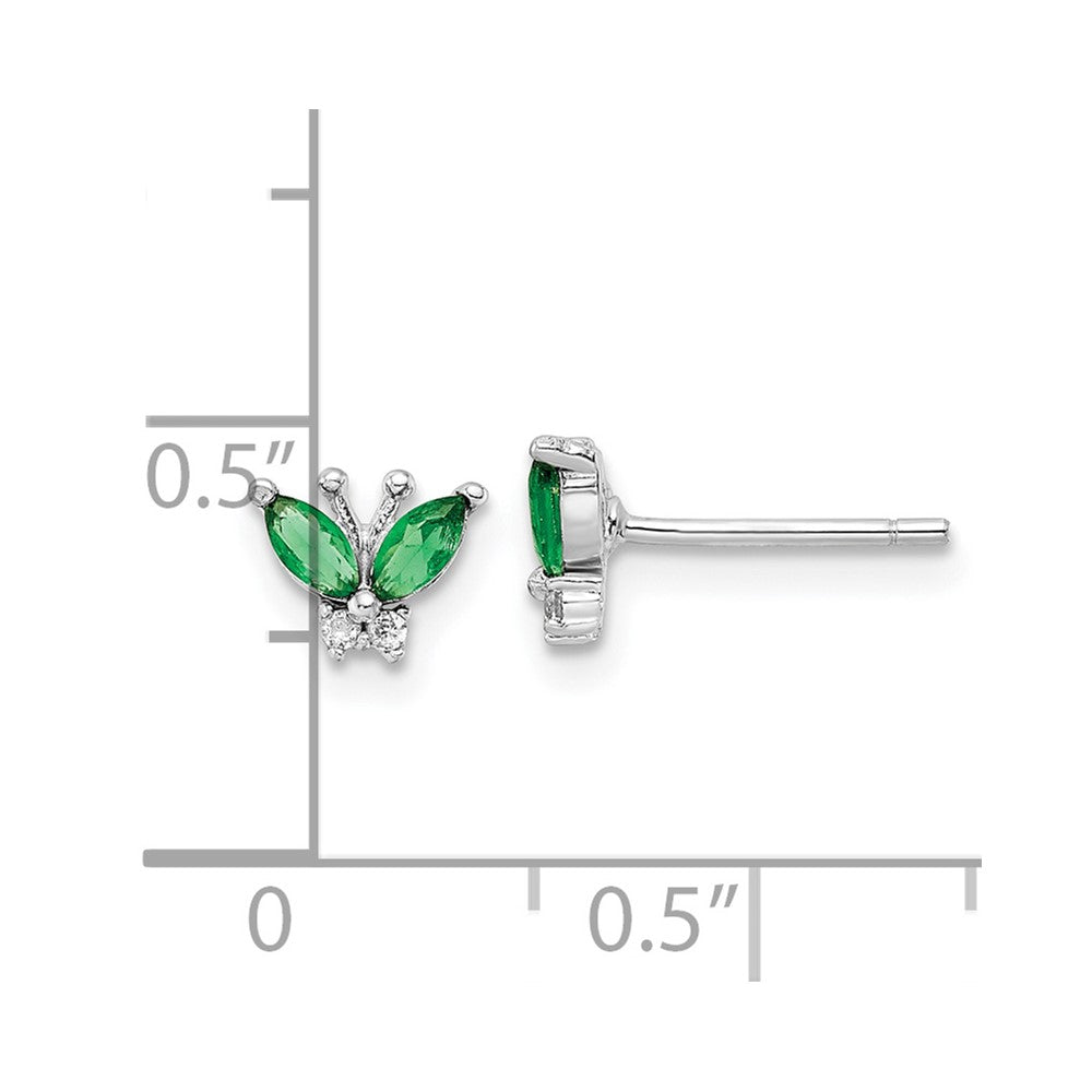 Sterlingsilber Rhodiniert Grün & Weiß Zirkonia Schmetterling Ohrstecker