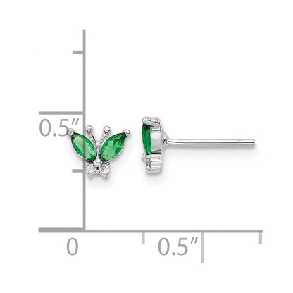 Sterlingsilber Rhodiniert Grün & Weiß Zirkonia Schmetterling Ohrstecker