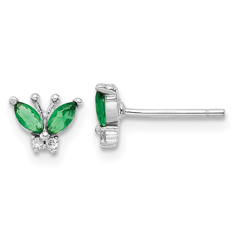 Sterlingsilber Rhodiniert Grün & Weiß Zirkonia Schmetterling Ohrstecker