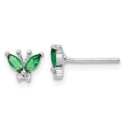 Sterlingsilber Rhodiniert Grün & Weiß Zirkonia Schmetterling Ohrstecker