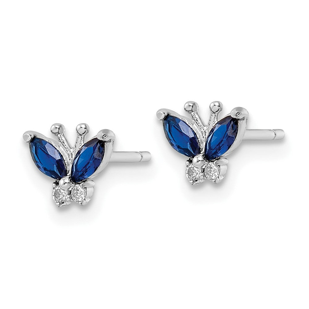 Sterlingsilber Rhodiniert Blau & Weiß Zirkonia Schmetterling Ohrstecker