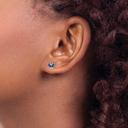 Sterlingsilber Rhodiniert Blau & Weiß Zirkonia Schmetterling Ohrstecker