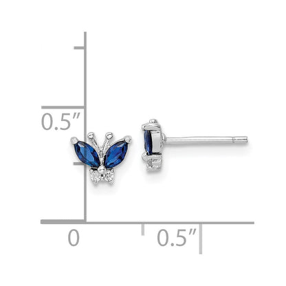Sterlingsilber Rhodiniert Blau & Weiß Zirkonia Schmetterling Ohrstecker