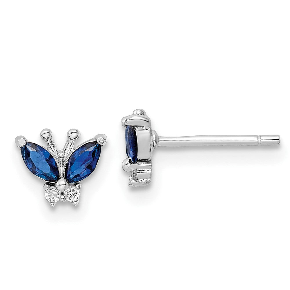 Sterlingsilber Rhodiniert Blau & Weiß Zirkonia Schmetterling Ohrstecker