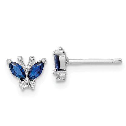 Sterlingsilber Rhodiniert Blau & Weiß Zirkonia Schmetterling Ohrstecker