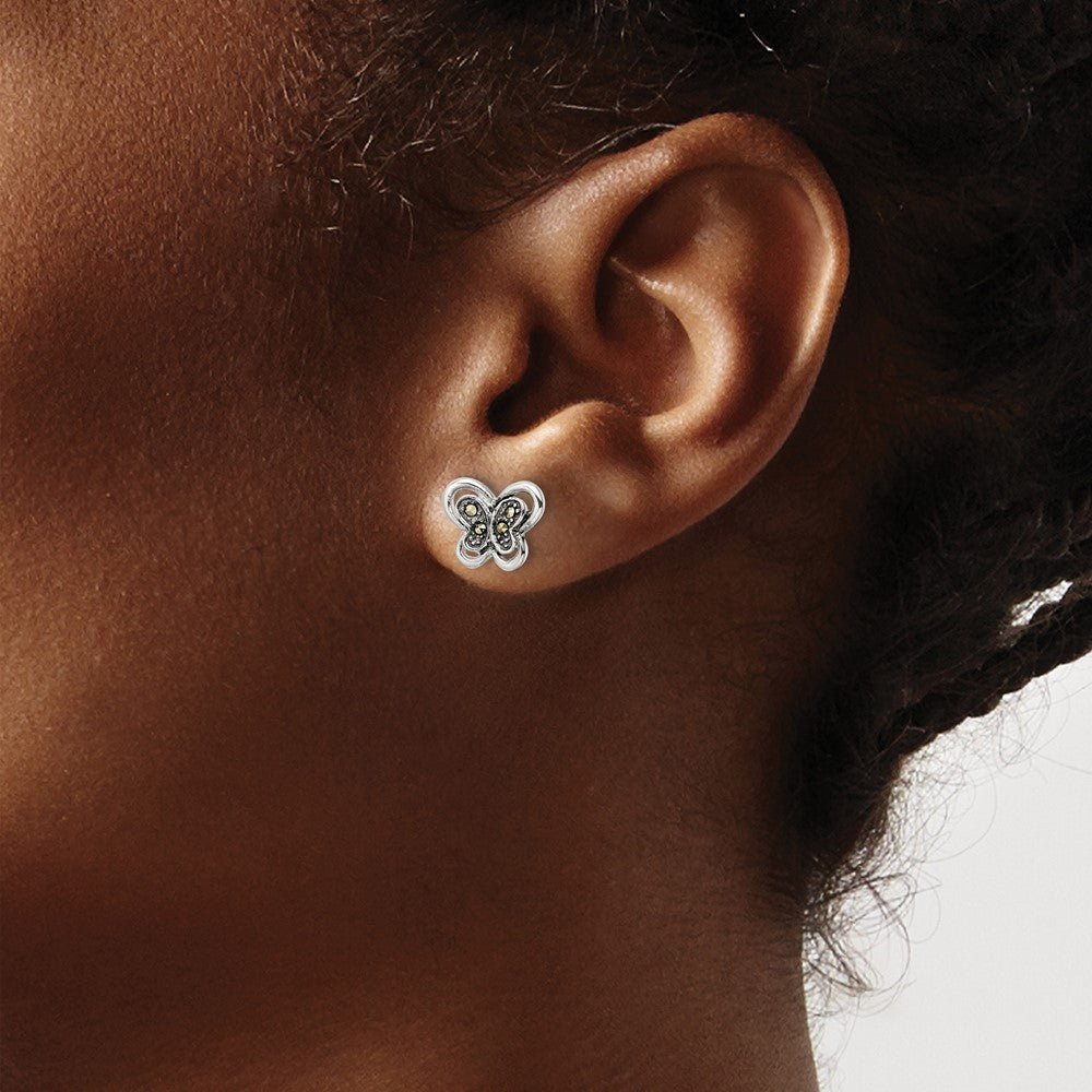 Sterlingsilber Antikisiert Markasit Schmetterling Ohrstecker