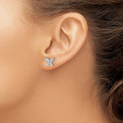 Sterlingsilber Rhodiniert Zirkonia Schmetterling Ohrstecker