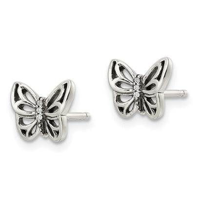 Sterlingsilber Antikisiert Zirkonia Schmetterling Ohrstecker