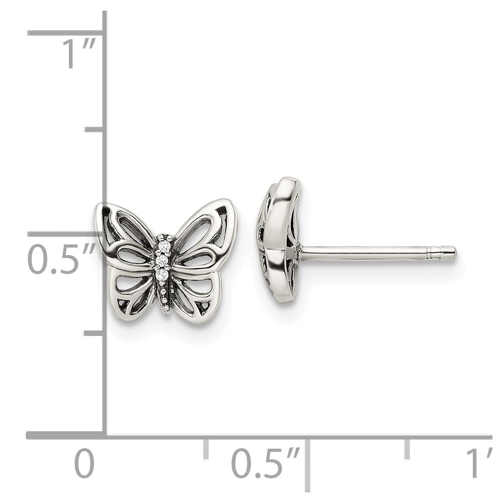 Sterlingsilber Antikisiert Zirkonia Schmetterling Ohrstecker