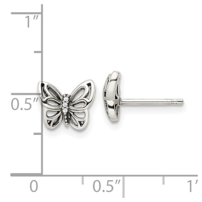 Sterlingsilber Antikisiert Zirkonia Schmetterling Ohrstecker