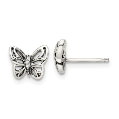 Sterlingsilber Antikisiert Zirkonia Schmetterling Ohrstecker