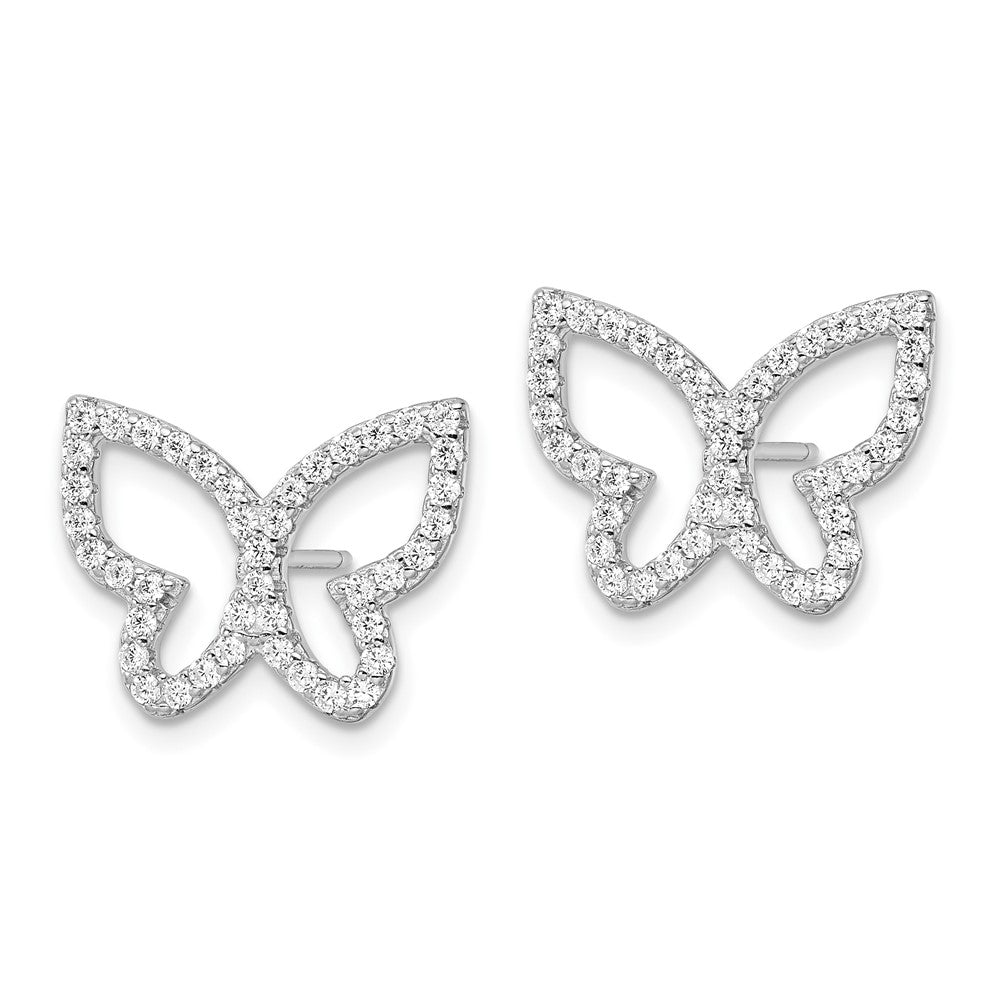 Sterlingsilber Rhodiniert Poliert Zirkonia Offen Schmetterling Ohrstecker