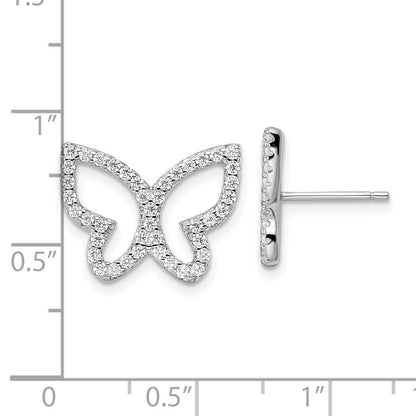 Sterlingsilber Rhodiniert Poliert Zirkonia Offen Schmetterling Ohrstecker