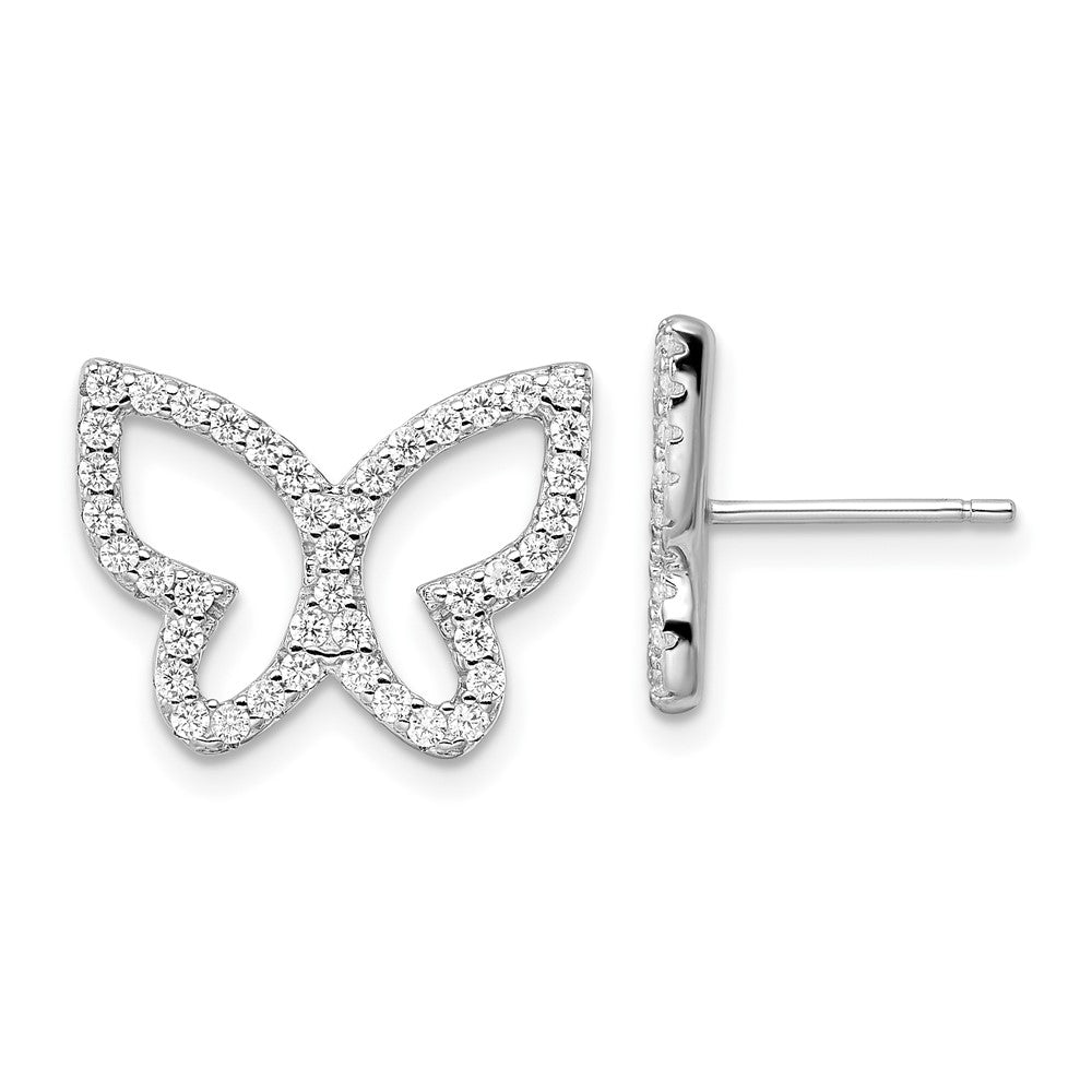 Sterlingsilber Rhodiniert Poliert Zirkonia Offen Schmetterling Ohrstecker