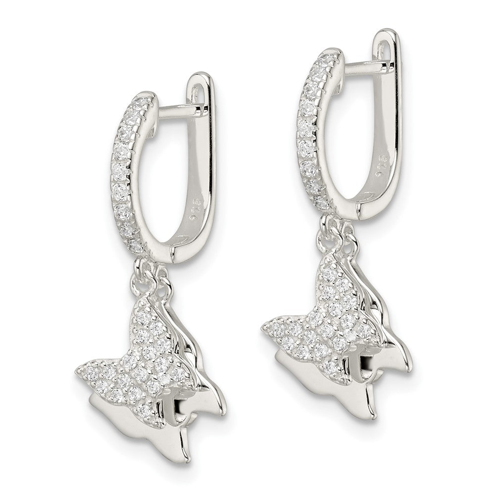 Sterlingsilber Poliert Zirkonia Hängend Butterflies Klappbar Ohrstecker
