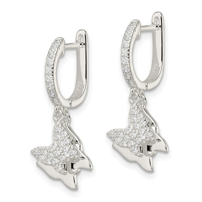 Sterlingsilber Poliert Zirkonia Hängend Butterflies Klappbar Ohrstecker