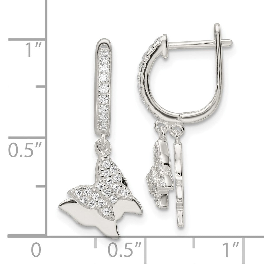 Sterlingsilber Poliert Zirkonia Hängend Butterflies Klappbar Ohrstecker