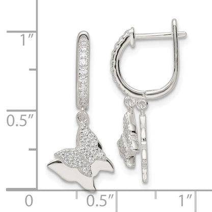 Sterlingsilber Poliert Zirkonia Hängend Butterflies Klappbar Ohrstecker