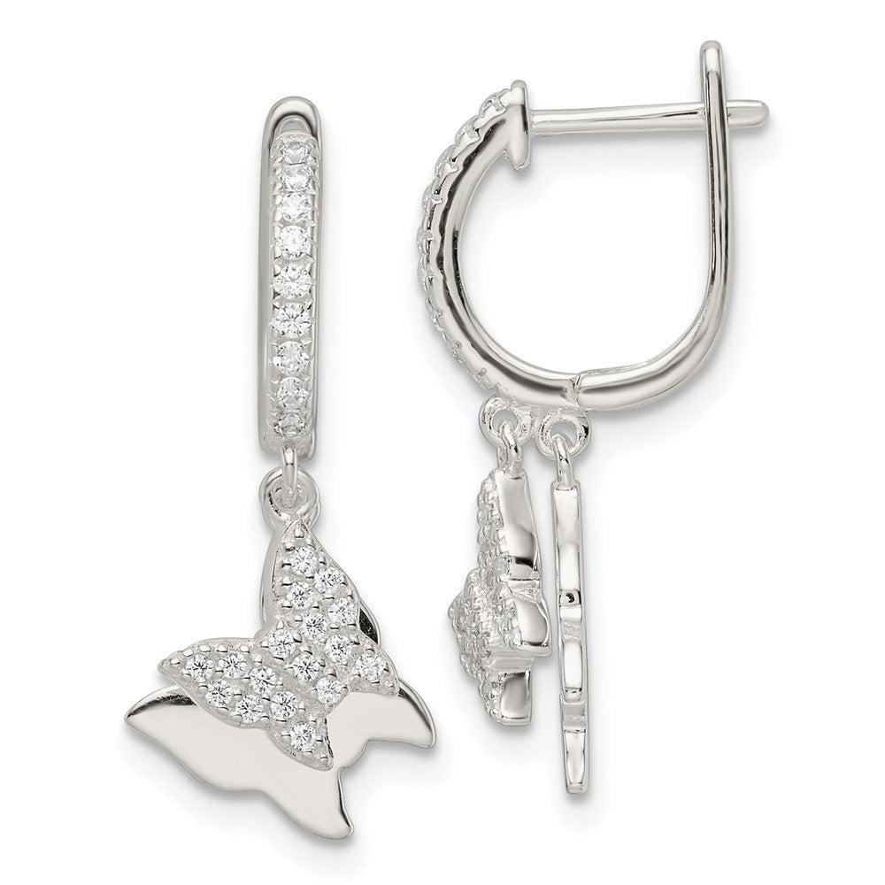 Sterlingsilber Poliert Zirkonia Hängend Butterflies Klappbar Ohrstecker