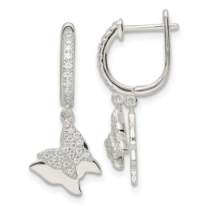 Sterlingsilber Poliert Zirkonia Hängend Butterflies Klappbar Ohrstecker