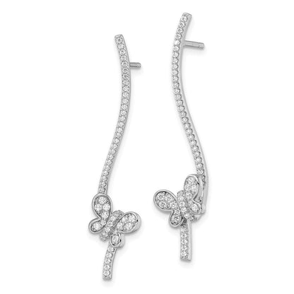 Sterlingsilber Rhodiniert Zirkonia Hängend Stab Schmetterling Ohrstecker