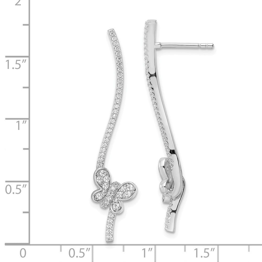 Sterlingsilber Rhodiniert Zirkonia Hängend Stab Schmetterling Ohrstecker
