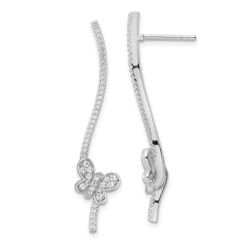 Sterlingsilber Rhodiniert Zirkonia Hängend Stab Schmetterling Ohrstecker