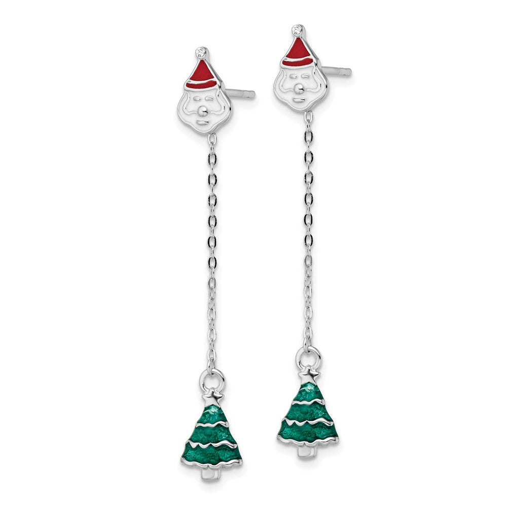 Sterlingsilber Rhodiniert Emailliert Kristall Santa/tree Ohrstecker