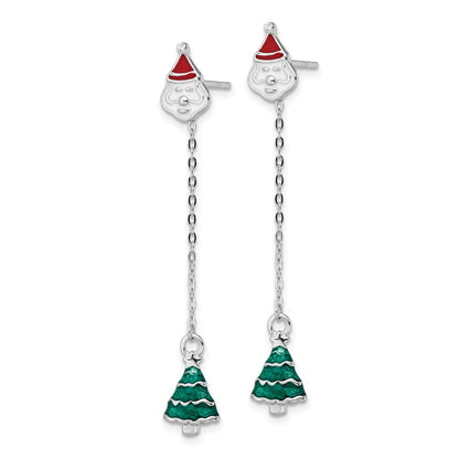 Sterlingsilber Rhodiniert Emailliert Kristall Santa/tree Ohrstecker