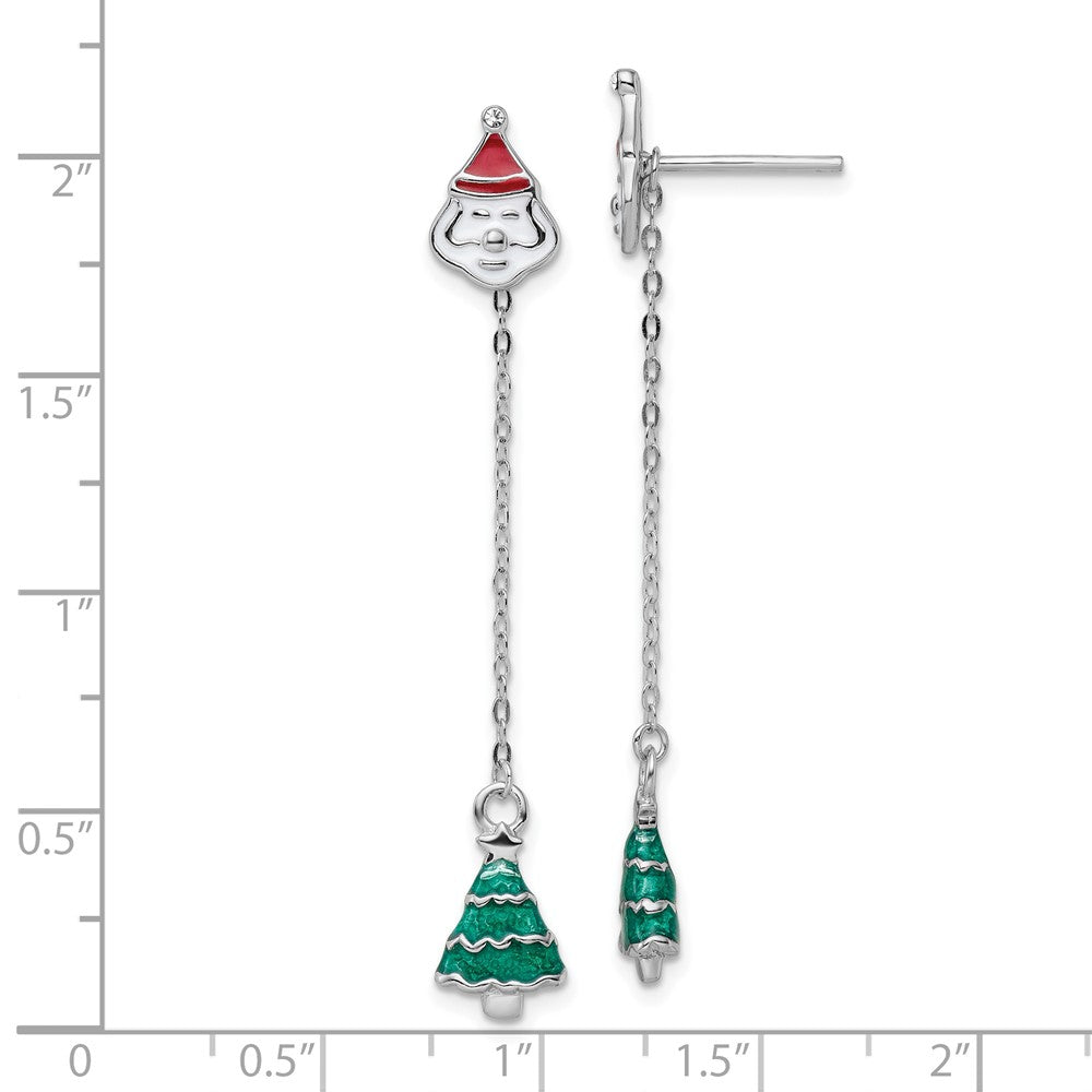 Sterlingsilber Rhodiniert Emailliert Kristall Santa/tree Ohrstecker