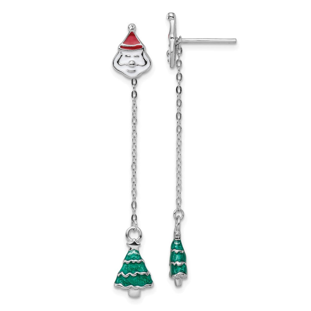 Sterlingsilber Rhodiniert Emailliert Kristall Santa/tree Ohrstecker